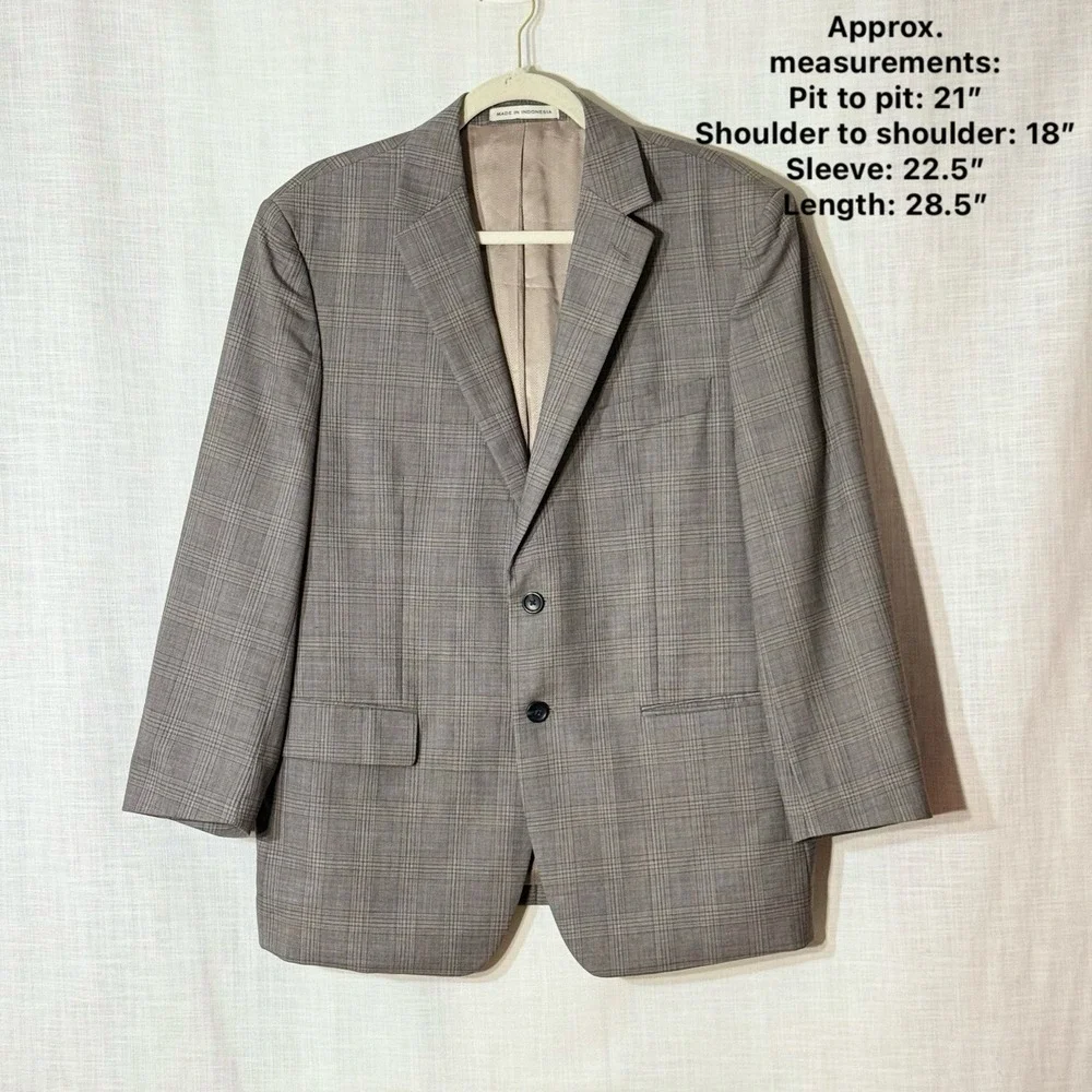 Joseph Abboud 42S Gray Brown Glen Plaid Wool Blazer Lanificio TG‎ di Fabio Italy